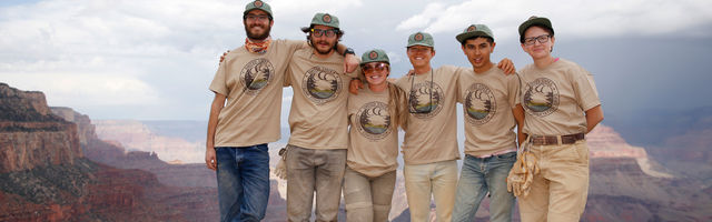 6 Crew members pose for a photo at Grand Canyon